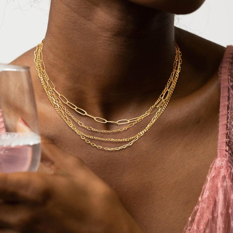 MFRYK Gold/Silver Necklaces Stack For Women,14K Gold/Sterling Silver Plated Simple Layered Choker Necklaces For Women,Stackable Multilayer Pearl Cross Disc Circle Pendant Cuban Herringbone Snake Paperclip Chain Necklaces Set Jewelry Gift for Women - Image 3